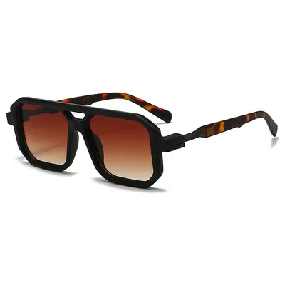 Retro Square Frame Double Bridge Sunglasses for Men and Women - 7