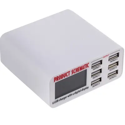LCD ekranlı 6 portlu USB akıllı telefon şarj cihazı, çoklu portlu USB hızlı şarj 40W çok fonksiyonlu seyahat şarj başlığı