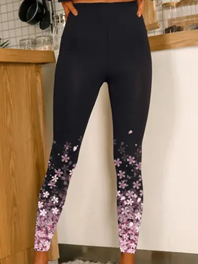 Damen-Stretch-Leggings, High-Waist-Yogahose mit Print - 7