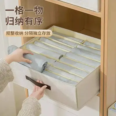 Compartmented Fabric Clothing Storage Box with Double-Row Pants Organizer
