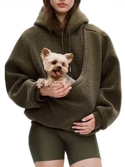 BK8837# Amazon Europa USA Herbst Winter Cross-Border einfarbiger Kapuzen-Plüsch Haustier-Tasche lockerer Pullover Damen