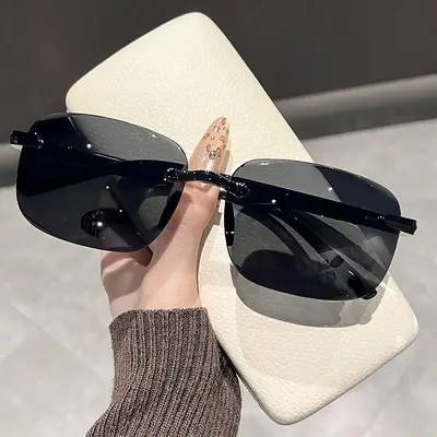 Modische rahmenlose Sonnenbrille mit Schnittkante, UV400-Schutz - 6