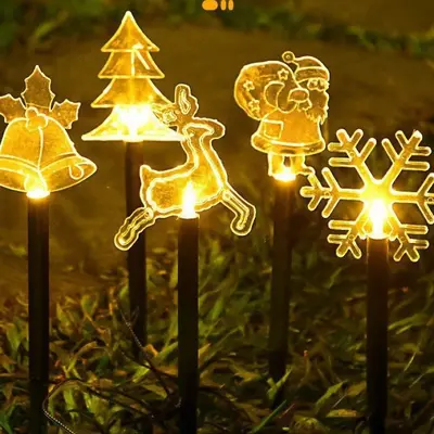 Solar LED Christmas Candy Cane Light String, Lawn Snowflake Stake Light - 10