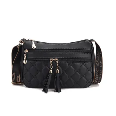 Retro Diamond Lattice Embroidered Fabric Crossbody Bag - 6