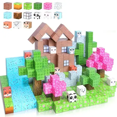Magnetic building blocks animal home, four-piece wooden toy - 6