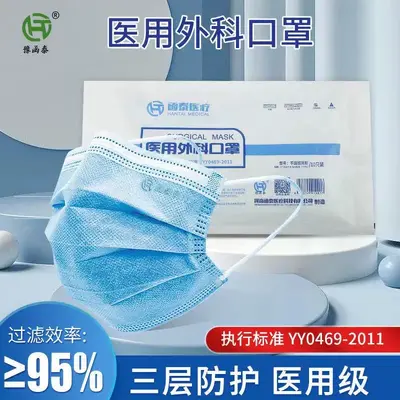 Disposable Medical Surgical Face Mask, Three-Layer, Individually Wrapped, Adult