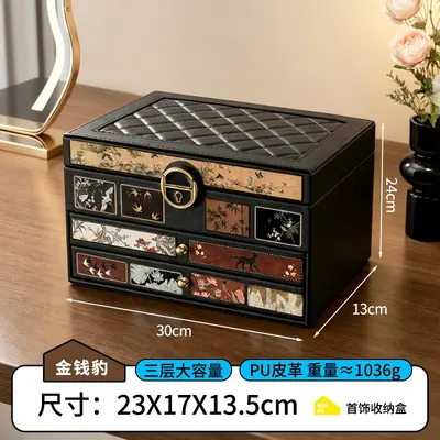 Desktop cosmetics storage box, multi-layer, large capacity, vintage - 9