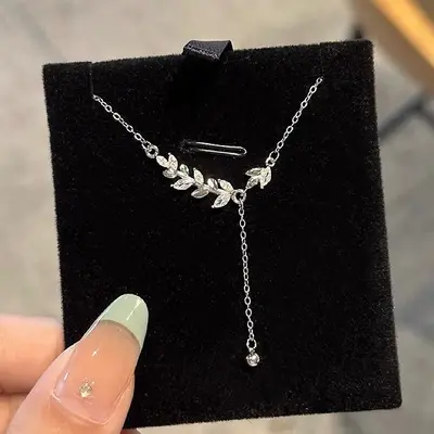 S999 sterling silver wheat tassel necklace with clasp chain