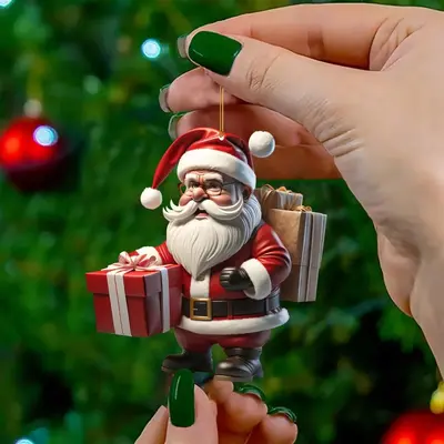 Akrilik Noel Baba Asılı Süs, Noel Ağacı Süsü - 9