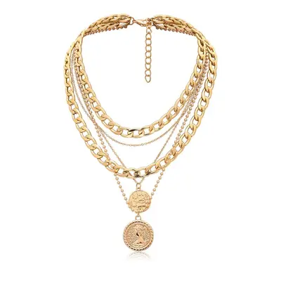 Layered Portrait Pendant Necklace, Alloy Women's Jewelry