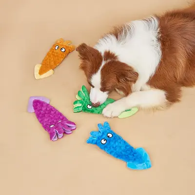 Ahtapot peluş köpek oyuncağı, sesli, ısırmaya dayanıklı