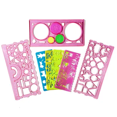 7-piece kaleidoscope ruler set with drawing shapes and templates