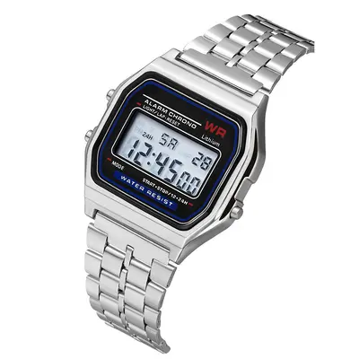 WR F91W LED Dijital Saat Çelik Kordonlu Spor Erkek - 9