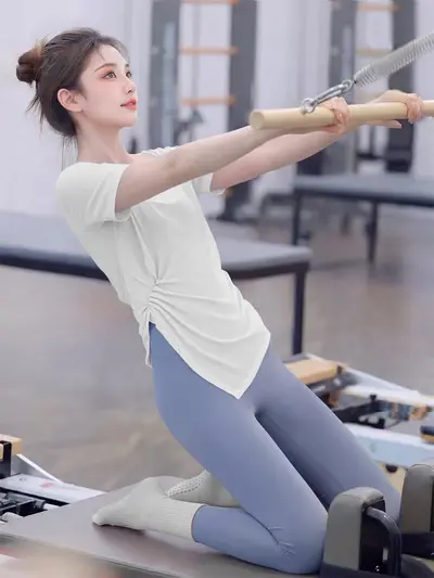 Damen Yoga-Oberteil, Pilates, schnelltrocknend, Kurzarm, als Überwurf tragbar - 9