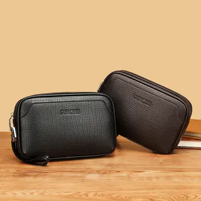 Stone-Pattern Soft Leather Men's Clutch Bag with Combination Lock - 3