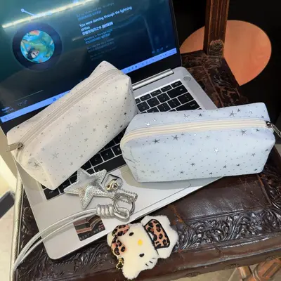 Star Pattern Canvas Pencil Case, Large Capacity - 3