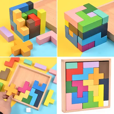Ahşap Manyetik Tetris Yapı Taşları, Çocuklar İçin Eğitici 3D Bulmaca - 8