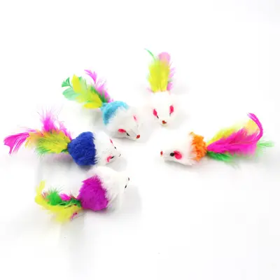 Peluş Fare Kedi Oyuncak Renkli Tüy Komik Kedi Oyuncak Fare Kendi Kendine Eğlence Komik Interaktif Kedi Malzemeleri Toptan