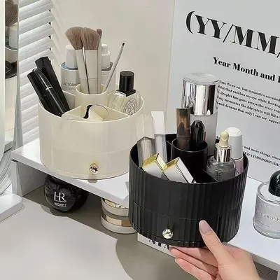 Rotating cosmetics storage box, desktop makeup organizer with drawer - 2