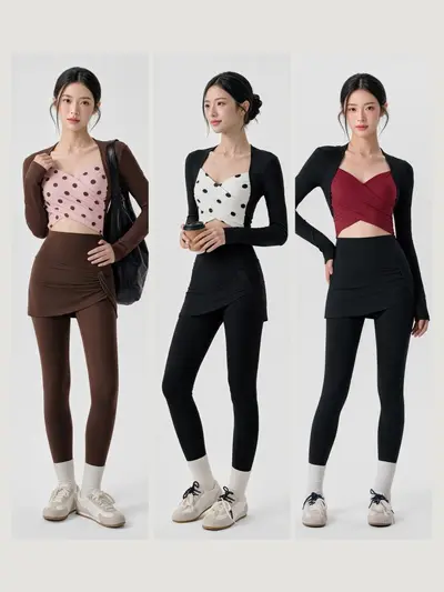 Kadın renk bloklu spor takımı, slim fit, pilates ve yoga için