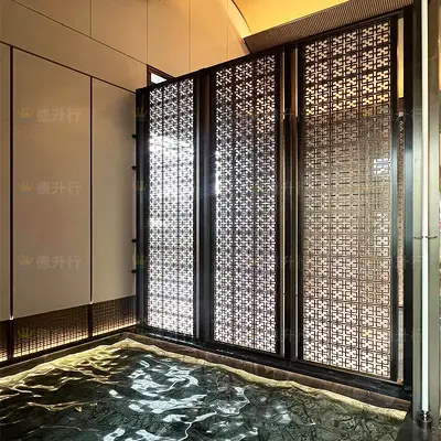 Modern Stainless Steel Folding Screen, Metal Room Divider for Villa and Restaurant - 4