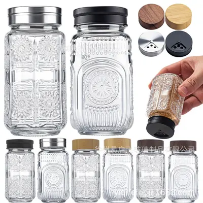Square Glass Barbecue Spice Jar with Shaker for Pepper and Cumin