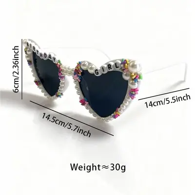 Party Sunglasses with Pearl Letters and Heart Shape, Unisex - 3