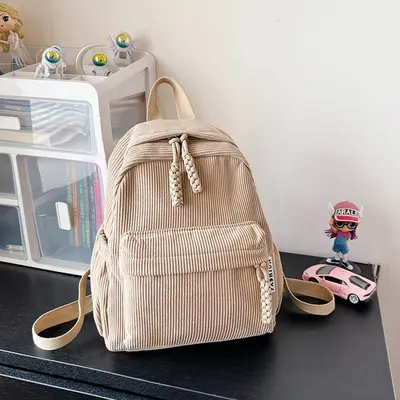 Stylish Corduroy String Backpack, New Travel Lightweight School Bag, Daily Use Backpack for University Students - 4