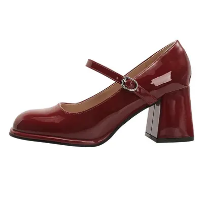 MZ-7 Women's Mary Jane Shoes, Red, Chunky Heel, Wide Fit, Sizes 41-45