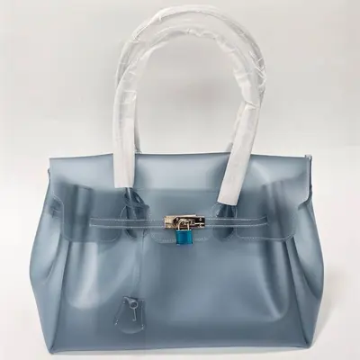 JellyFirkin TPU Şeffaf Puantiyeli Jöle Tote Çanta, Tek Omuz - 12