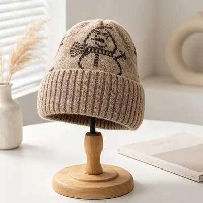 Mädchen-Strickmütze mit Schneemann-Jacquard, Ohrenschutz - 8