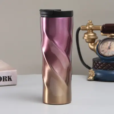 Stainless Steel Gear-Shaped Thermos Cup, Rotating Flat Coffee Mug - 12