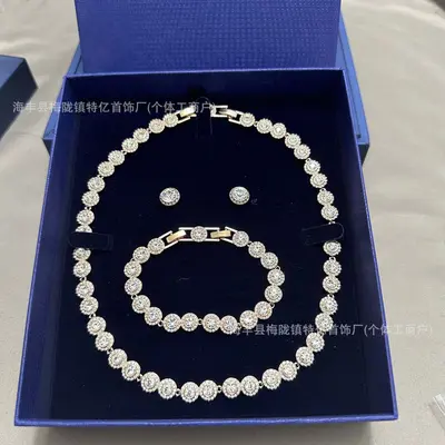 Round Button Full Rhinestone Necklace, Bracelet and Earring Set - 8