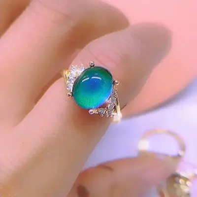 Temperaturempfindlicher Steinring, farbwechselnd, Diamant-Mikro-Einbettung