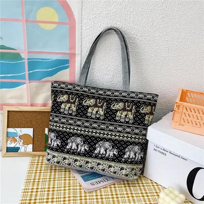 Large Capacity Printed Canvas Women's Tote Bag - 11
