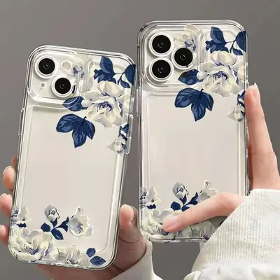 Синий элегантный цветочный чехол для iPhone 17 Pro Max, космический чехол для телефона Apple 16, прозрачный, 15/14, точное отверстие 1
