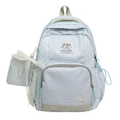 Lace-Trim Women's Striped Schoolbag Backpack, Large Capacity - 8