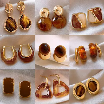 Tiger eye stone earrings, retro style