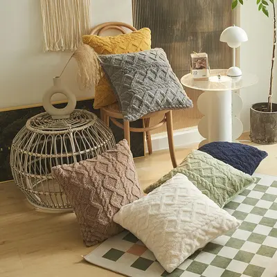 Amazon Plüsch Stereo Jacquard Kissenbezug optional Funktionen Sofakissenbezug Kissenbezug einfach geometrisches Quadrat Kissen - 3