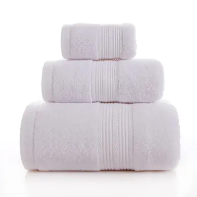 Bathroom towel set, three pieces, 100% cotton, thick and absorbent - 7