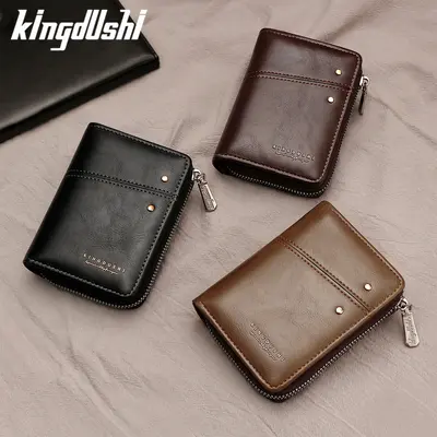 Retro Oil Wax Leather Men's Vertical Wallet with Rivets and Zip Coin Pocket - 2