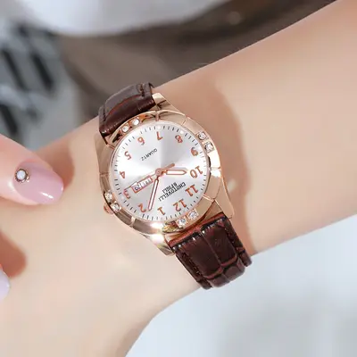 Yeni Kore tarzı moda canlı yayın kızlar öğrenci çift takvim taklidi kemer kuvars saat bayanlar üreticisi toptan izle - 11