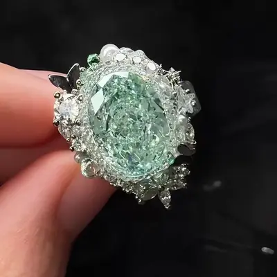 【冰萃薄荷】仿帕拉伊巴绿钻戒指重工满钻轻奢小众精致高级感指环 - 4