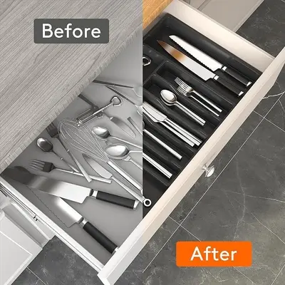 Kitchen knife and fork storage box with expansion tray