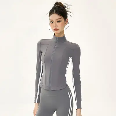Yoga Set with Short Jacket, Strap Top and Flared Pants