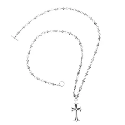 Kreuzkette, handgefertigte Kette, Vintage-Silber