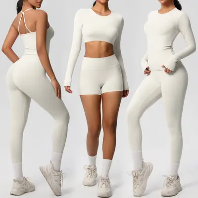 Women's 8-Piece Yoga Set, Double-Sided Brushed, Solid Color, Tight Fit - 2