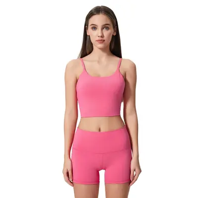 Women's Yoga Top with Chest Pads and Thin Straps, Open Back Sports Bra Vest - 6