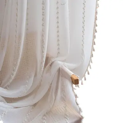 Baba Fabric Nordic Style Cross-Border Simple Window Screen Living Room Bedroom Balcony Bay Window Lace Tulle Curtain Factory Finished Product Wholesale