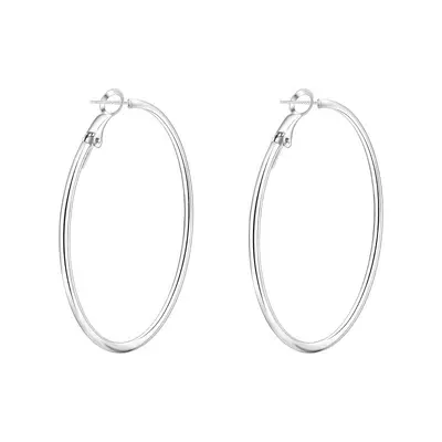 999 pure silver large hoop earrings women simple design - 5